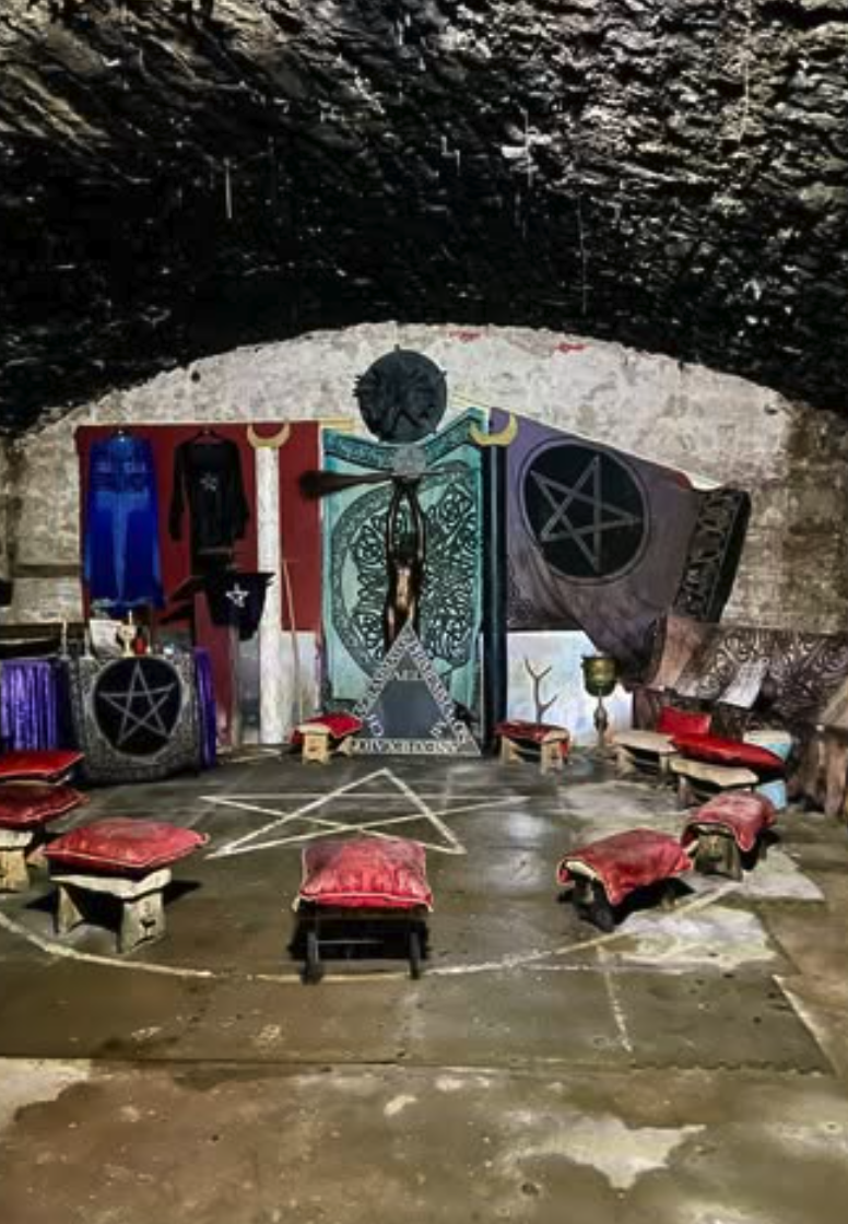 A wide arched hall deep in the Edinburgh underground vaults